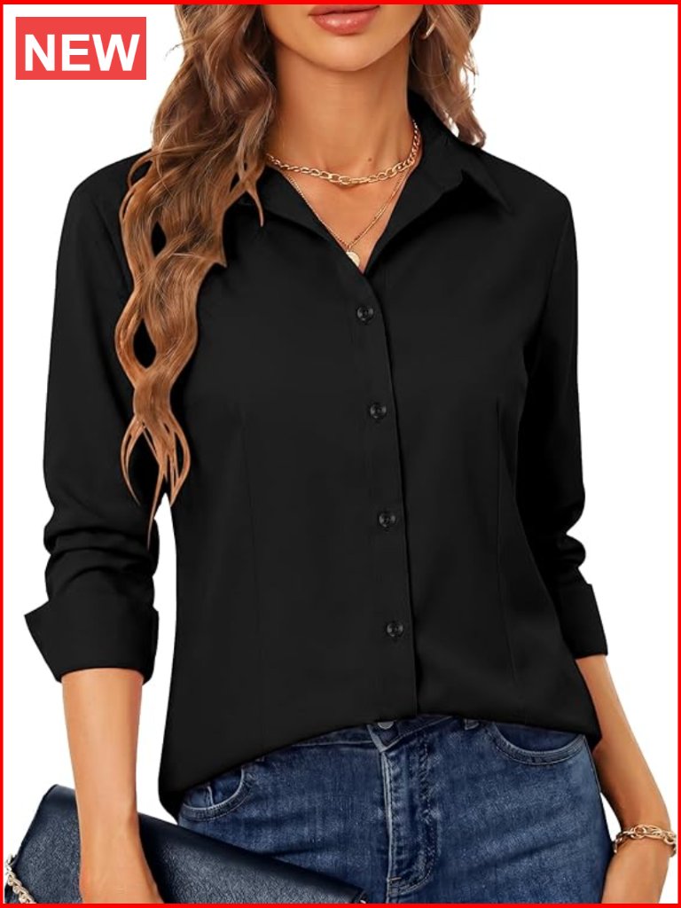 Womens Stretch Long Sleeve Button Down Dress Shirt Business Casual Work Blouse